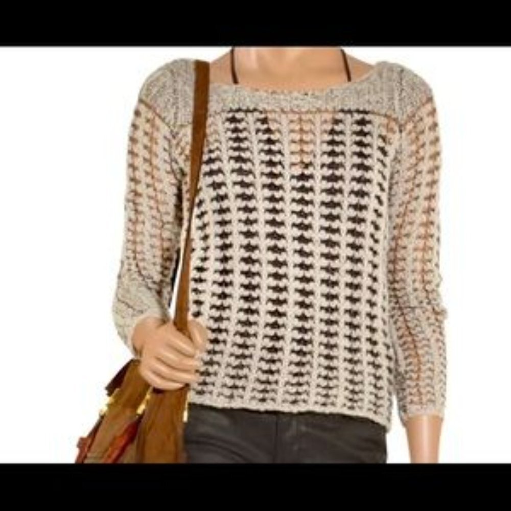 Duffy Top Wool Blend Metalic Thread Stretchy Beige Women's Medium